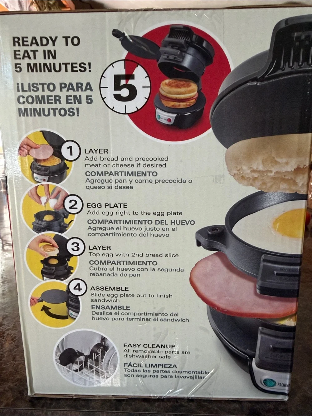 *NEW* Hamilton Beach Black Breakfast Sandwich Maker with Red and Yellow Accents
